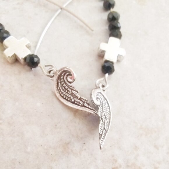 Angel Wings & Cross Dangle Earrings! Goth! Grief Loss Pain! Lightweight!!! - Picture 3 of 6